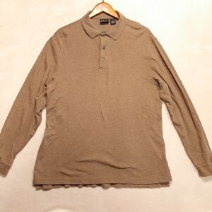 Jo's. A. Bank Mens Med Long Sleeve Polo Shirt Brown Heather Oversized Cotton XL